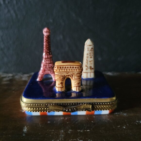 Vtg Limoges Trinket Box Paris Landmarks, Paris Olympics, Peint Main 6/50 c. 2001 - Picture 3 of 10